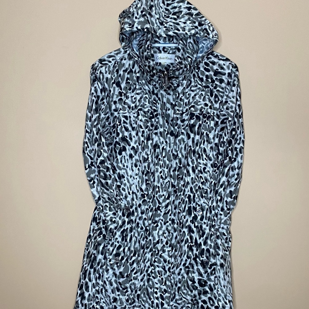 Black and white leopard print Calvin Klein rain coat